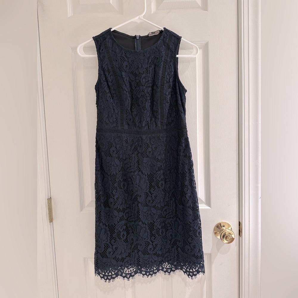Banana Republic Navy Blue Lace Sheath Dress - Size 00P - Picture 2 of 5